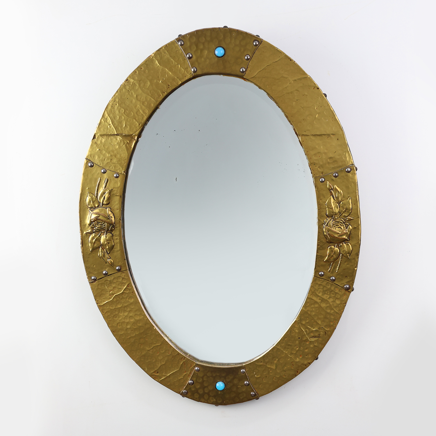 Arts & Crafts Copper Oval Mirror, France ca. 1905-img